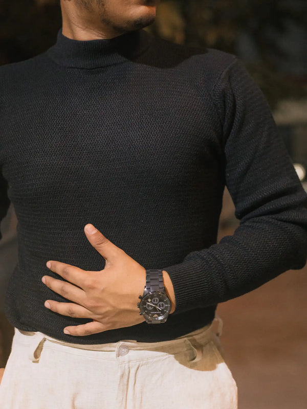 Waffle Knit Mock Neck Knitted Sweater