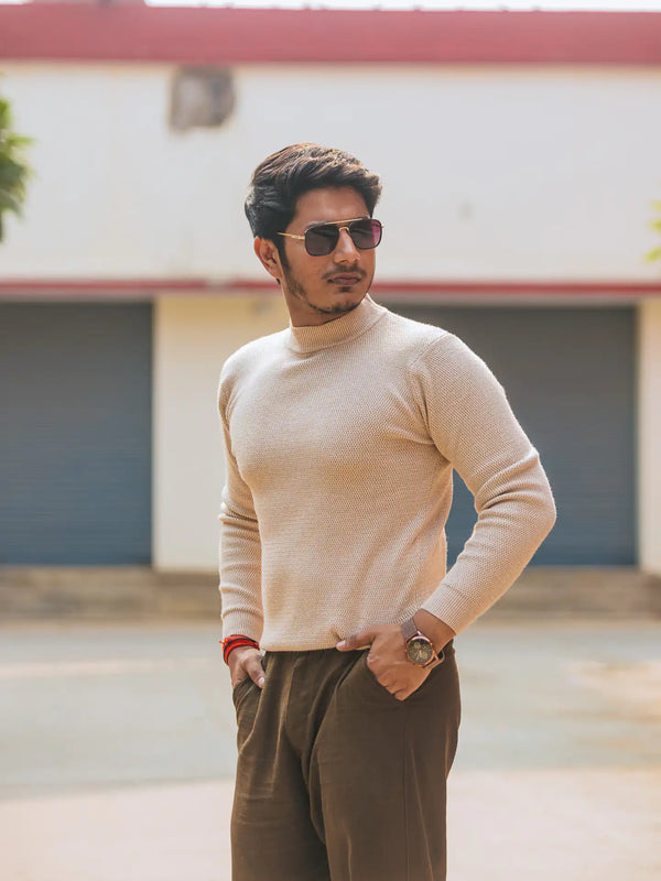 Waffle Knit Mock Neck Knitted Sweater