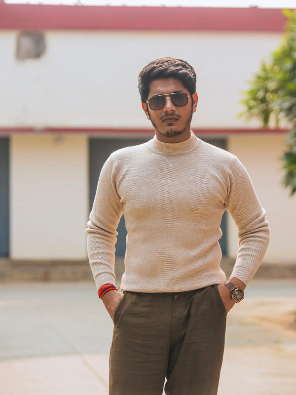 Waffle Knit Mock Neck Knitted Sweater