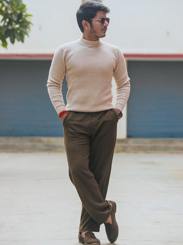 Waffle Knit Mock Neck Knitted Sweater