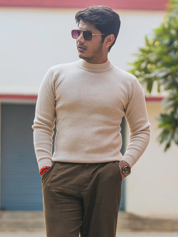 Waffle Knit Mock Neck Knitted Sweater