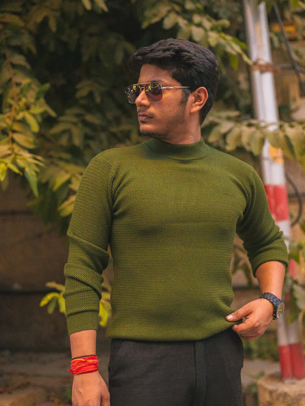 Waffle Knit Mock Neck Knitted Sweater