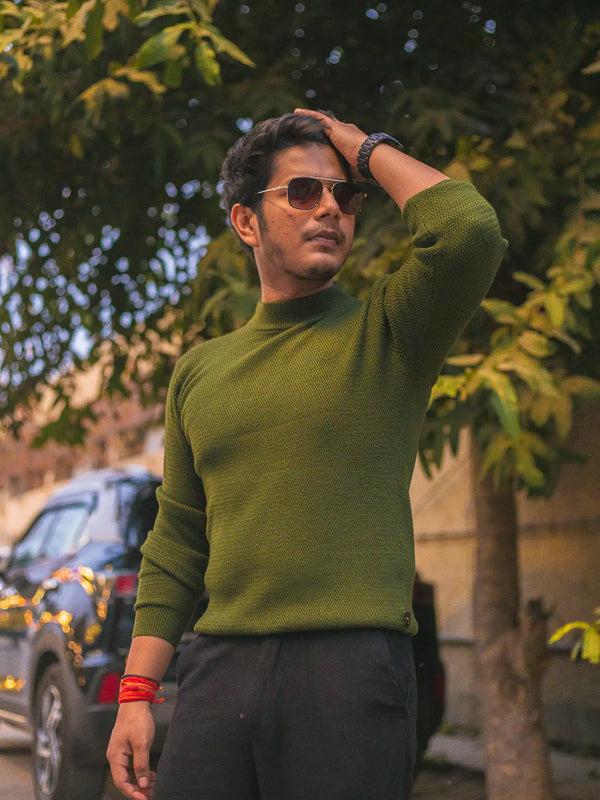 Waffle Knit Mock Neck Knitted Sweater