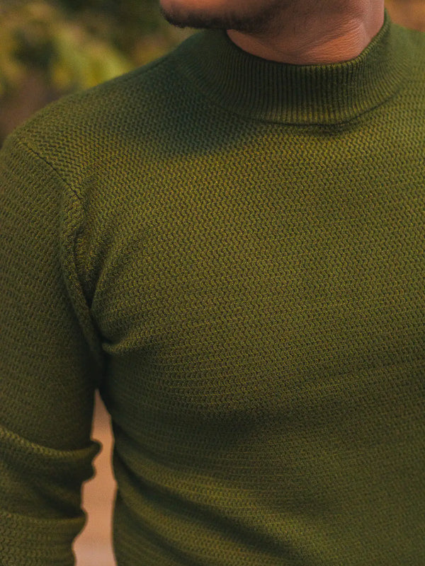 Waffle Knit Mock Neck Knitted Sweater