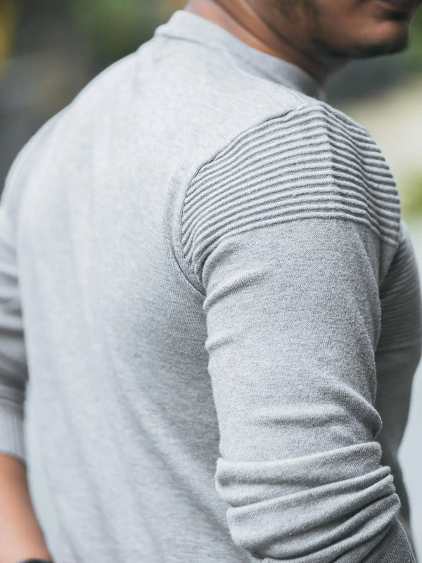 Grey Self-Designer Knitted Sweater