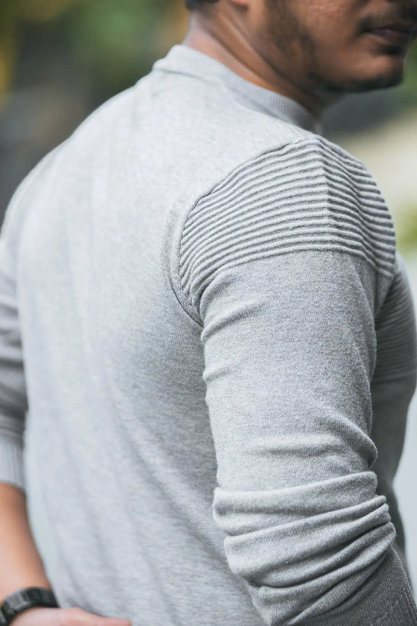 Grey Self-Designer Knitted Sweater
