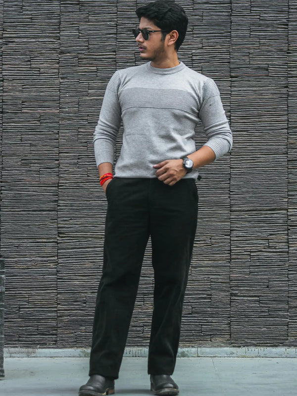 Grey Self-Designer Knitted Sweater