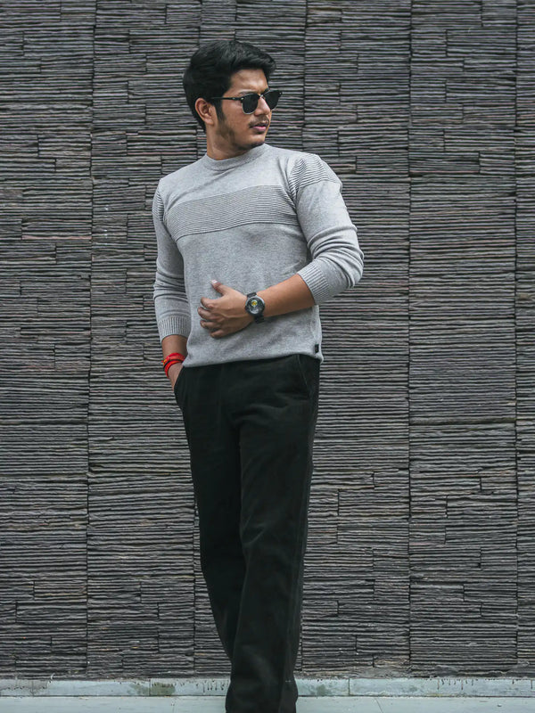 Grey Self-Designer Knitted Sweater