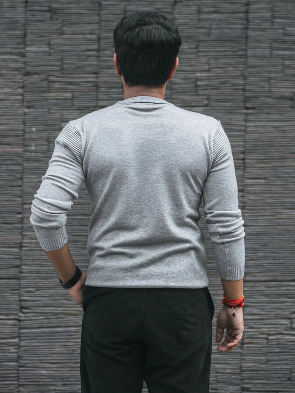 Grey Self-Designer Knitted Sweater