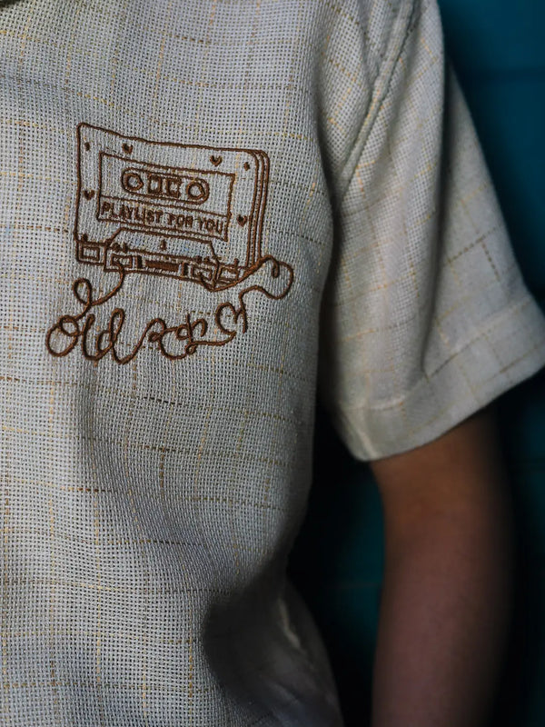 Beige Jute Old School Embroidered Linen Shirt