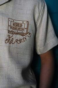 Beige Jute Old School Embroidered Linen Shirt