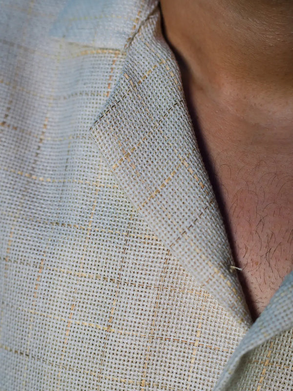 Beige Jute Old School Embroidered Linen Shirt