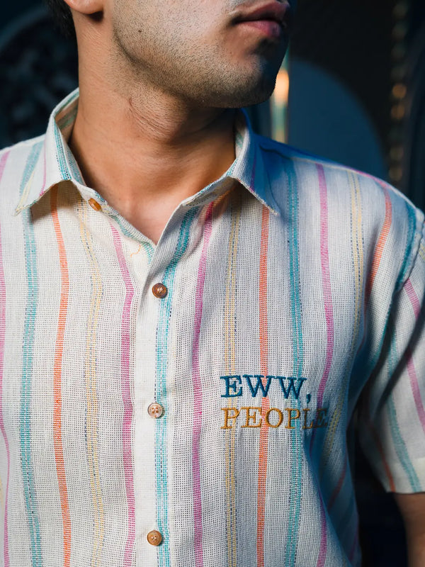 Striped Jute EWW PEOPLE Embroidered Linen Shirt