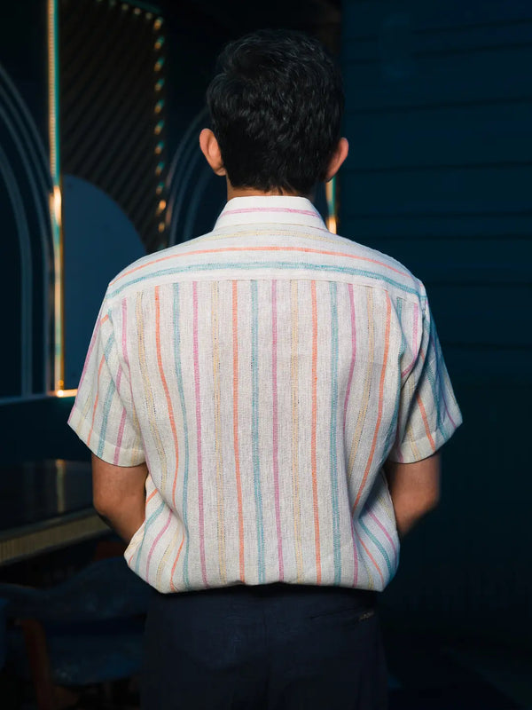 Striped Jute EWW PEOPLE Embroidered Linen Shirt
