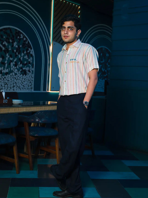 Striped Jute EWW PEOPLE Embroidered Linen Shirt