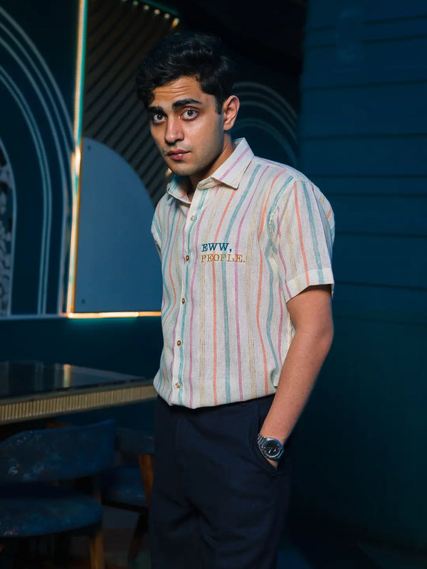 Striped Jute EWW PEOPLE Embroidered Linen Shirt