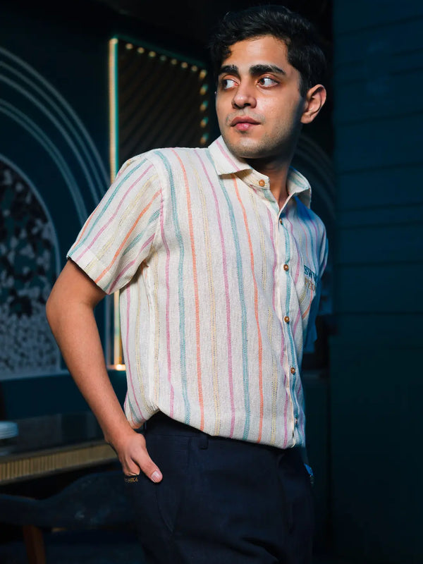 Striped Jute EWW PEOPLE Embroidered Linen Shirt