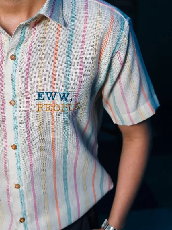 Striped Jute EWW PEOPLE Embroidered Linen Shirt