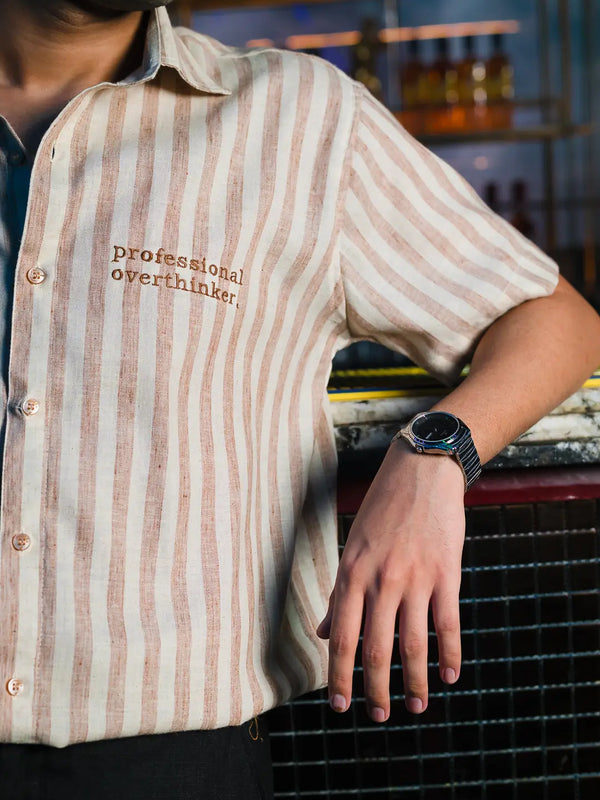 Professional Overthinker Embroidered Linen Shirt
