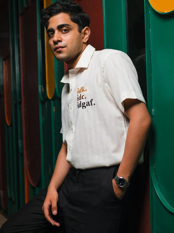 IDC, IDK, IDGAF Embroidered Linen Shirt