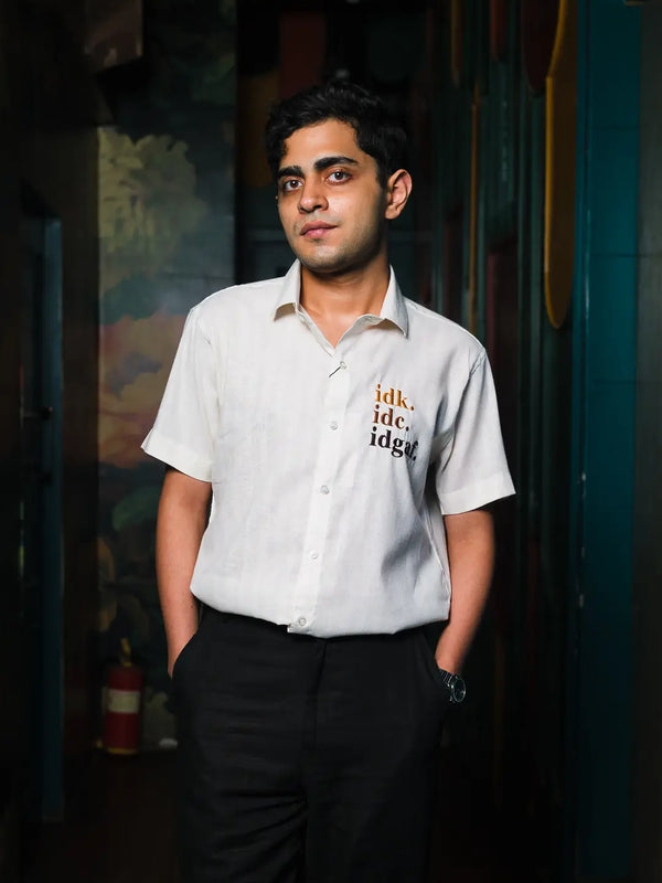 IDC, IDK, IDGAF Embroidered Linen Shirt