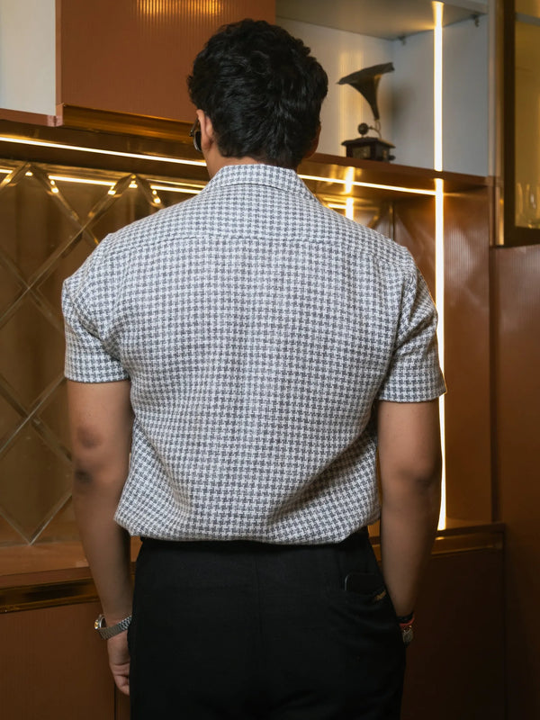 Light Grey Designer Jute Colourblock Dark Grey Detailing Linen Shirt