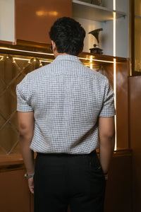 Light Grey Designer Jute Colourblock Dark Grey Detailing Linen Shirt