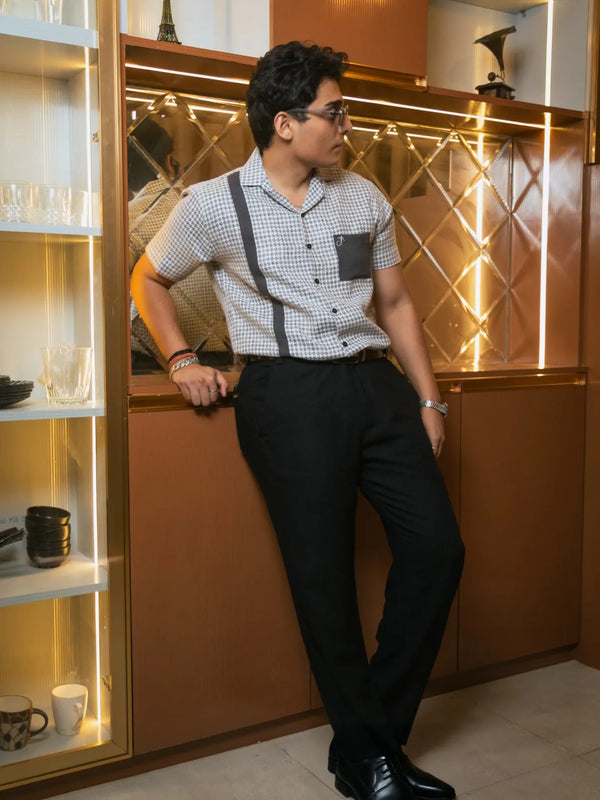 Light Grey Designer Jute Colourblock Dark Grey Detailing Linen Shirt