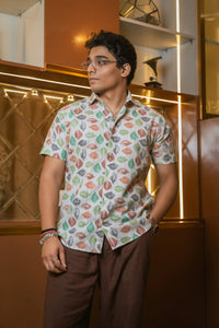 Tropical Leaf Printed Linen Blend Shirt