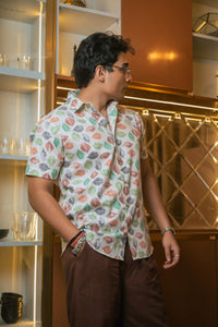 Tropical Leaf Printed Linen Blend Shirt