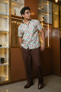 Tropical Leaf Printed Linen Blend Shirt