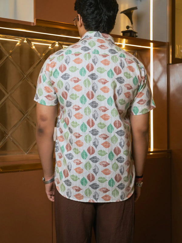 Tropical Leaf Printed Linen Blend Shirt