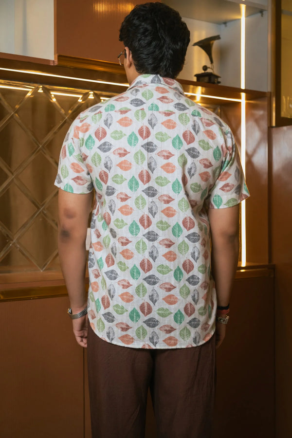 Tropical Leaf Printed Linen Blend Shirt