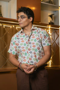 Tropical Leaf Printed Linen Blend Shirt
