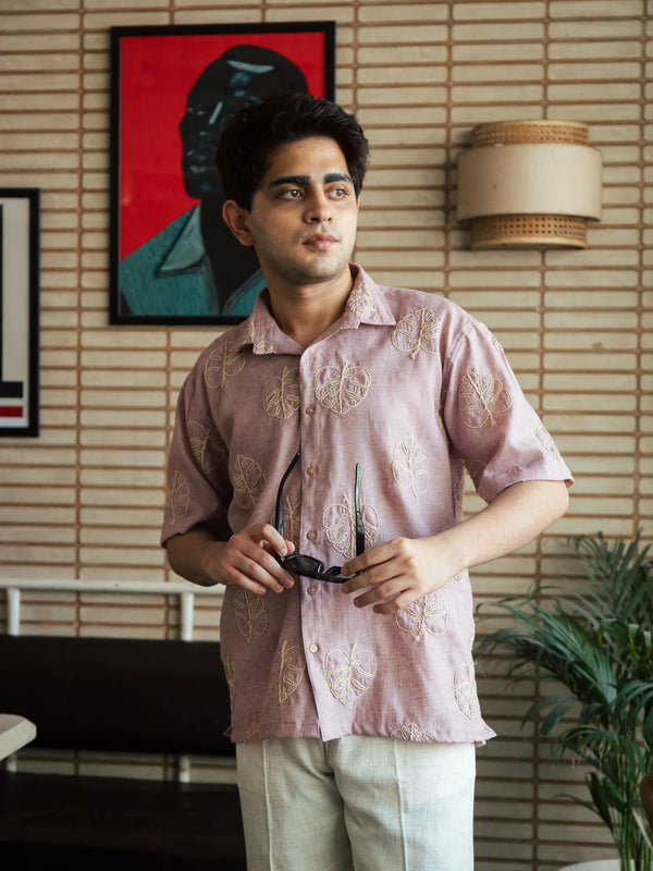 Men’s Pink Embroidered Shirt