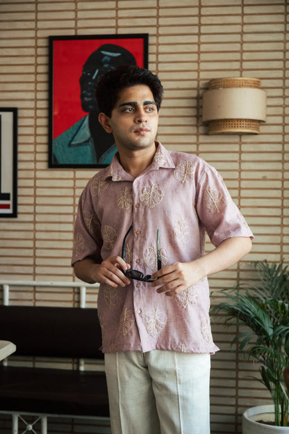 Men’s Pink Embroidered Shirt