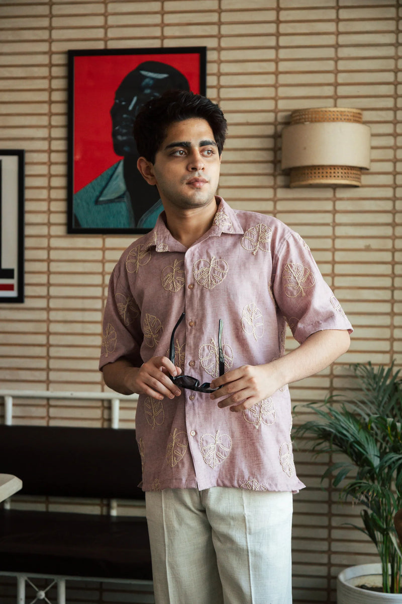 Men’s Pink Embroidered Shirt