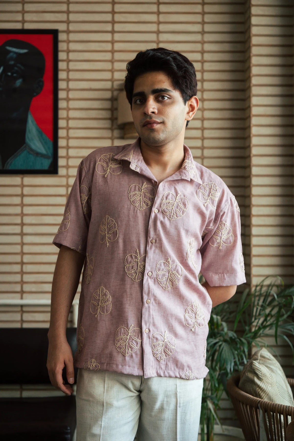Men’s Pink Embroidered Shirt