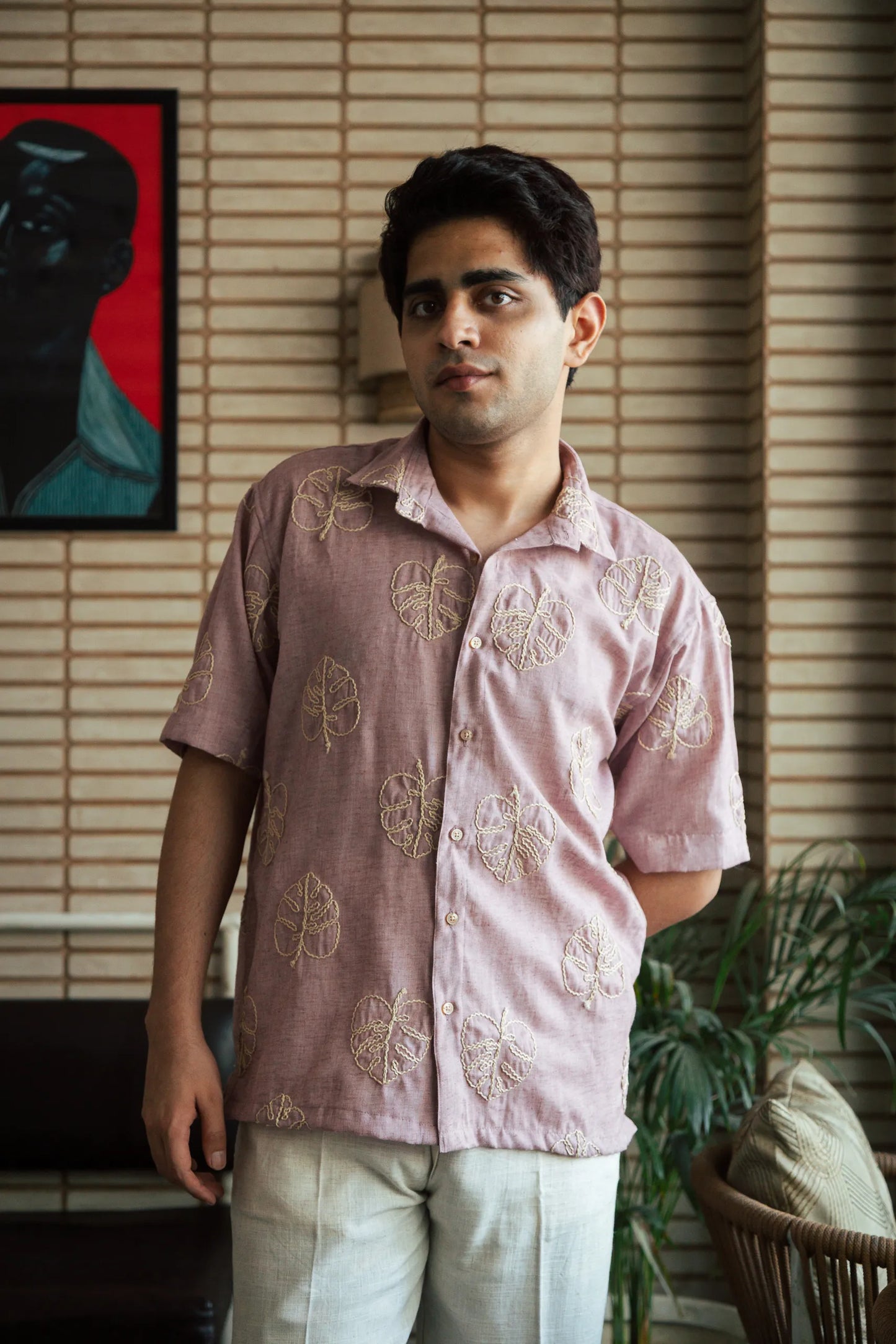 Men’s Pink Embroidered Shirt