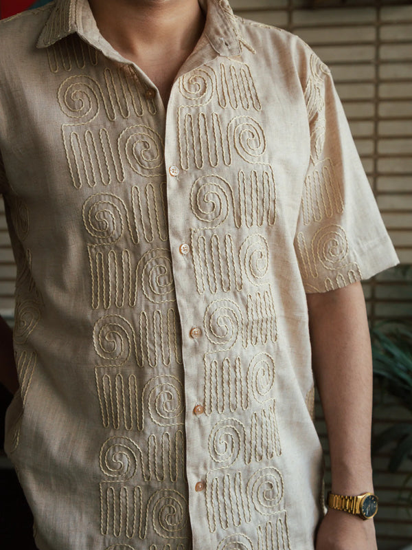 Men’s Beige Embroidered Shirt