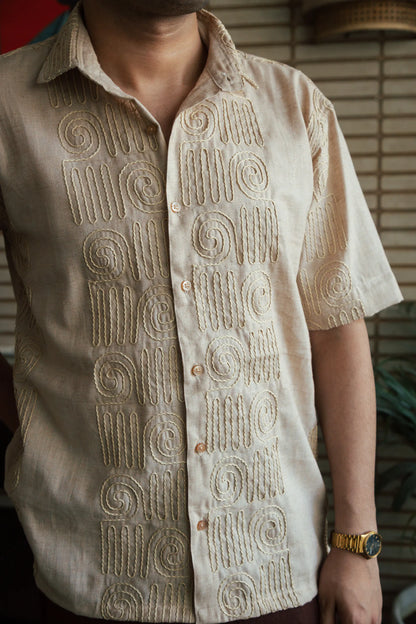 Men’s Beige Embroidered Shirt