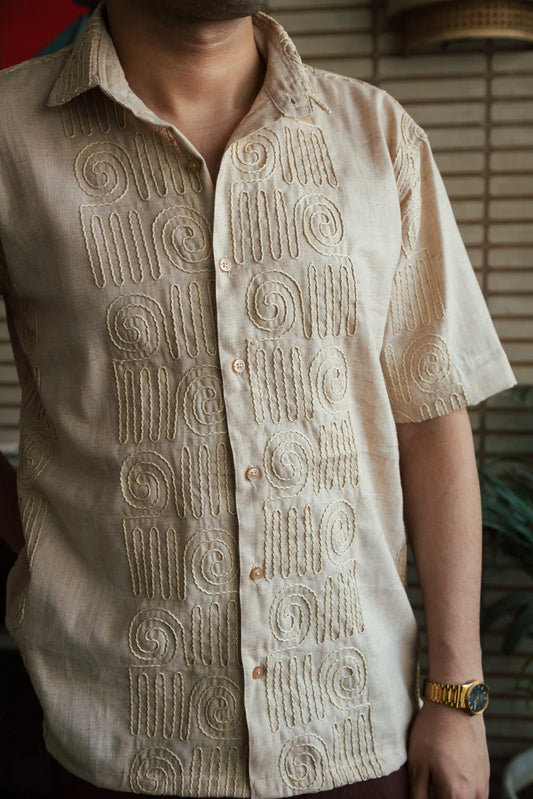 Men’s Beige Embroidered Shirt