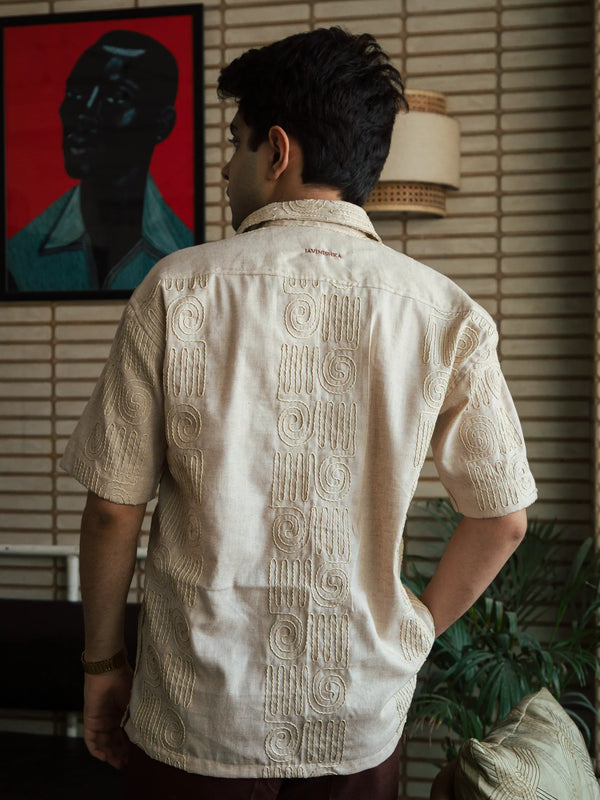 Men’s Beige Embroidered Shirt