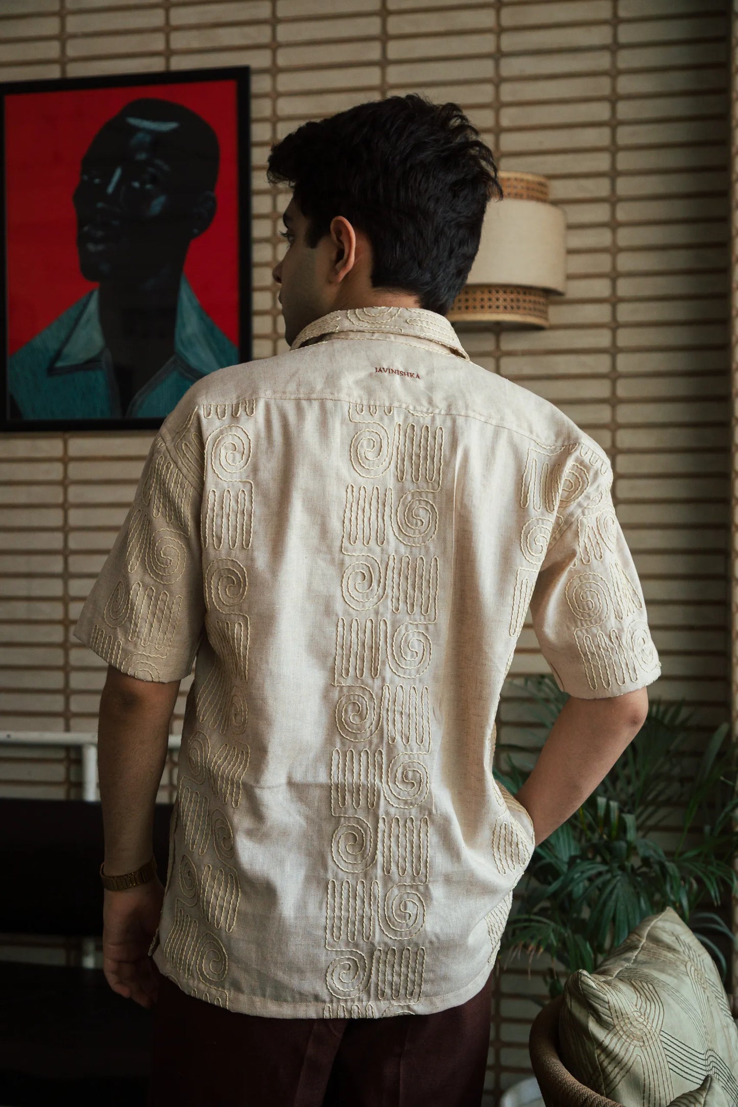 Men’s Beige Embroidered Shirt