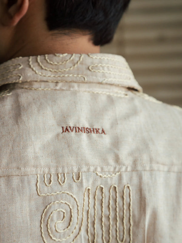Men’s Beige Embroidered Shirt