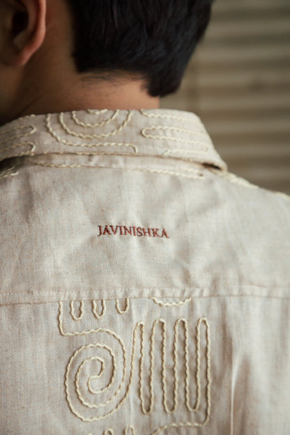 Men’s Beige Embroidered Shirt
