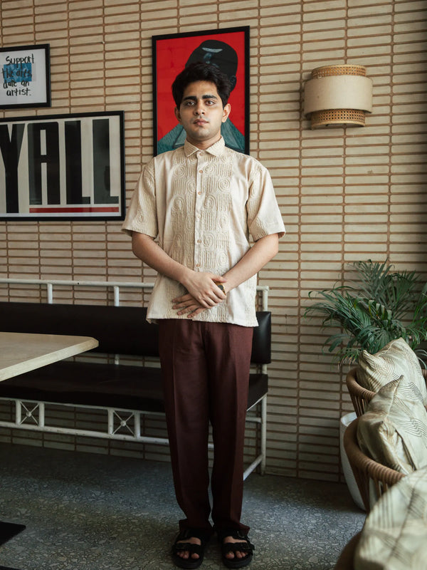 Men’s Beige Embroidered Shirt