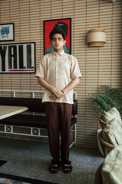 Men’s Beige Embroidered Shirt