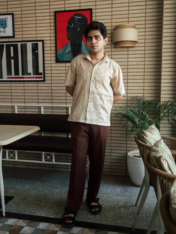 Men’s Beige Embroidered Shirt