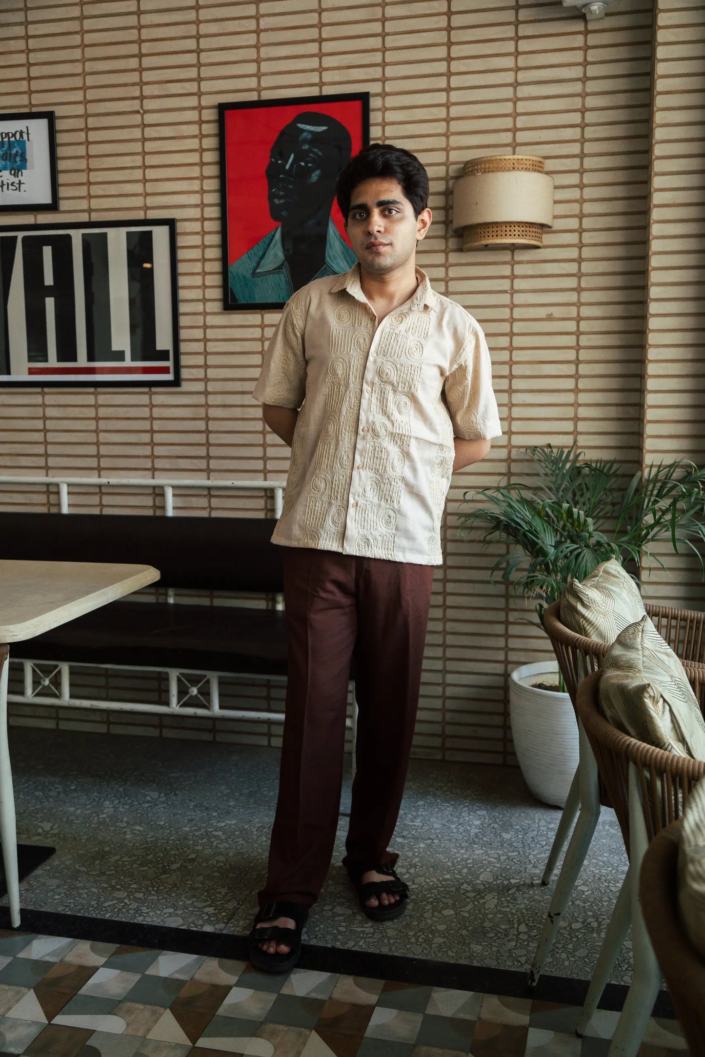 Men’s Beige Embroidered Shirt